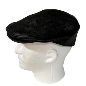 Dobbs Genuine Leather Newsboy Flat Cap Black Made USA Ivy Hat S/M
